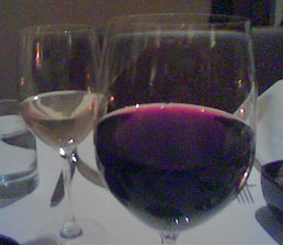 snapshot: a glass of red and of white wine
