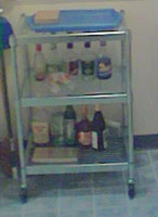 Liquor bottles on the metal cart