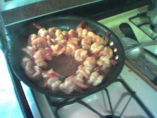 shrimp frying in a hot nonstick skillet